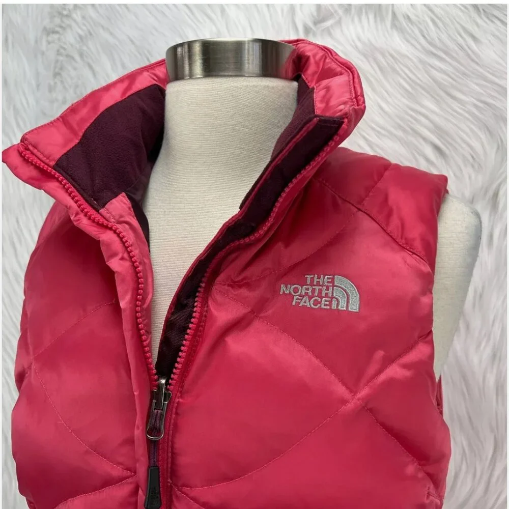 The North Face Bright Pink Vest 550 Goose Down Full Zip Insulated Quilted Winter - Picture 4 of 16